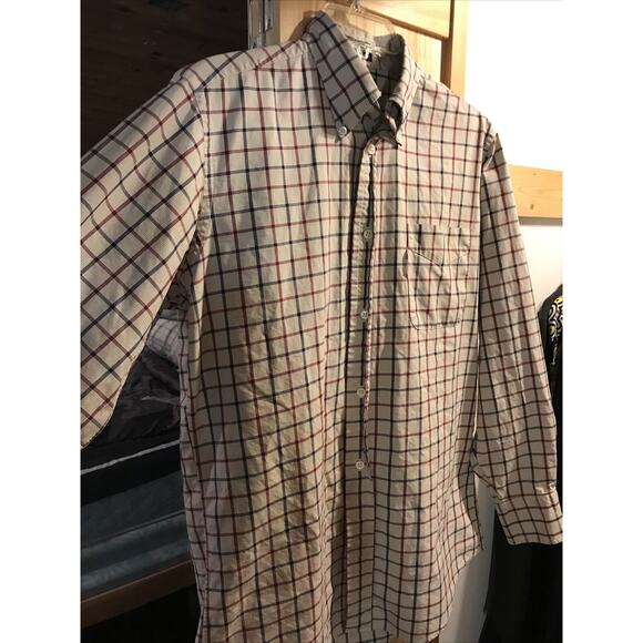 Façonnable Men’s 14.5 Beige Red Blue Check Long Sleeve Button Down Cotton Shirt - Picture 4 of 12